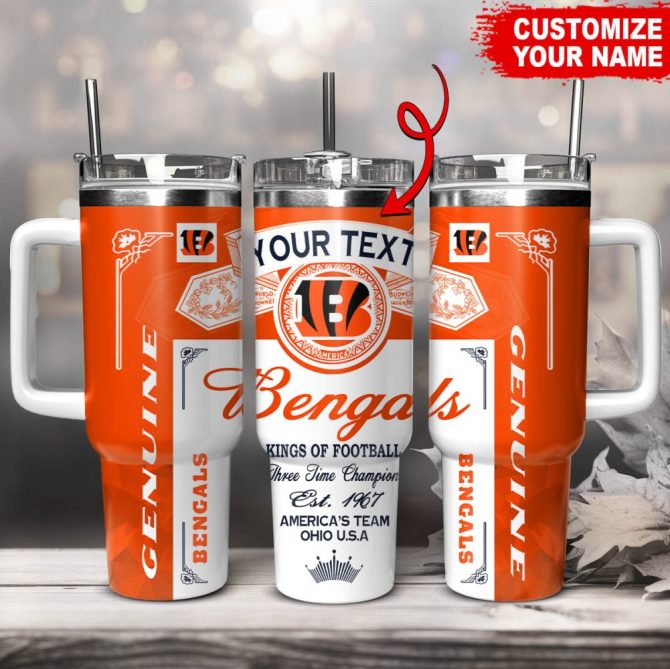 Cincinnati Bengals Nfl Kings Of Football Custom Stanley Quencher 40Oz Stainless Steel Tumbler With Handle