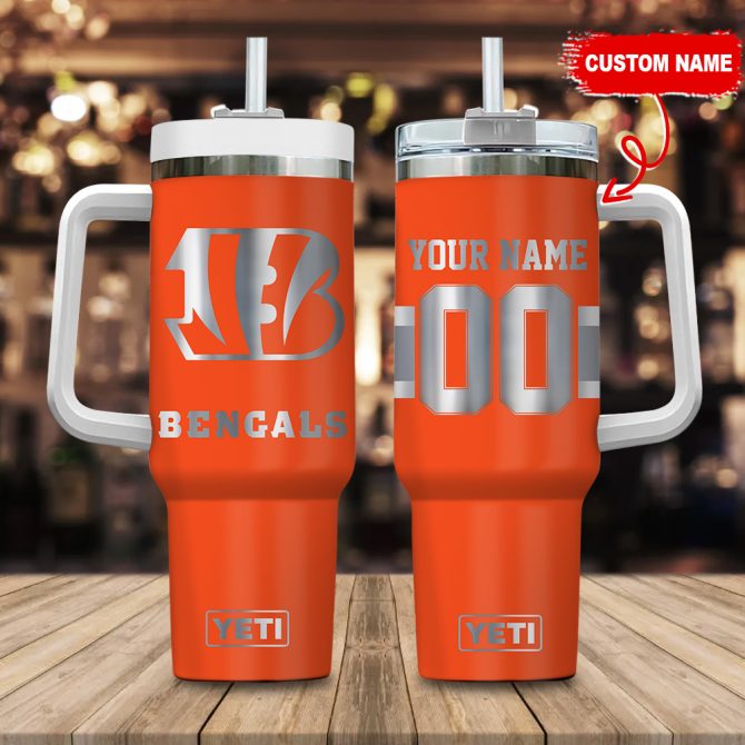 Cincinnati Bengals Nfl Laser Engraved Effect Custom Stanley Quencher 40Oz Stainless Steel Tumbler With Handle