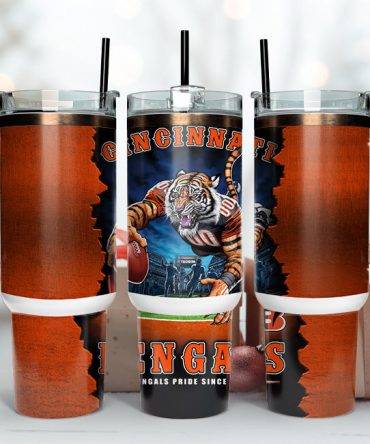 Cincinnati Bengals Nfl Mascot Custom Stanley Quencher 40Oz Stainless Steel Tumbler With Handle