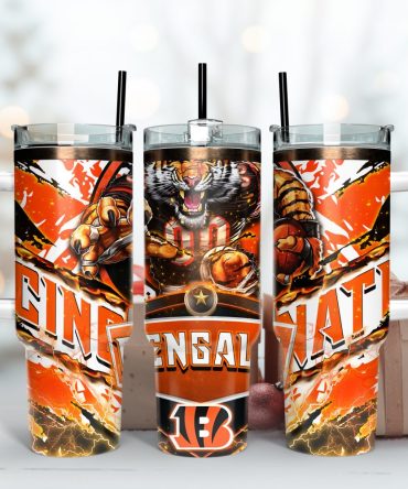 Cincinnati Bengals Nfl Mascot Custom Stanley Quencher 40Oz Stainless Steel Tumbler With Handle