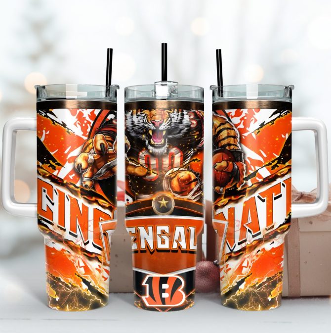 Cincinnati Bengals Nfl Mascot Custom Stanley Quencher 40Oz Stainless Steel Tumbler With Handle