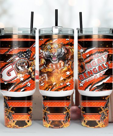 Cincinnati Bengals Nfl Mascot Custom Stanley Quencher 40Oz Stainless Steel Tumbler With Handle