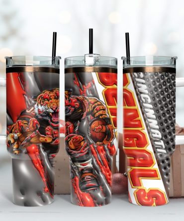 Cincinnati Bengals Nfl Mascot Custom Stanley Quencher 40Oz Stainless Steel Tumbler With Handle