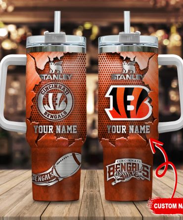 Cincinnati Bengals Nfl Metal Style Custom Stanley Quencher 40Oz Stainless Steel Tumbler With Handle