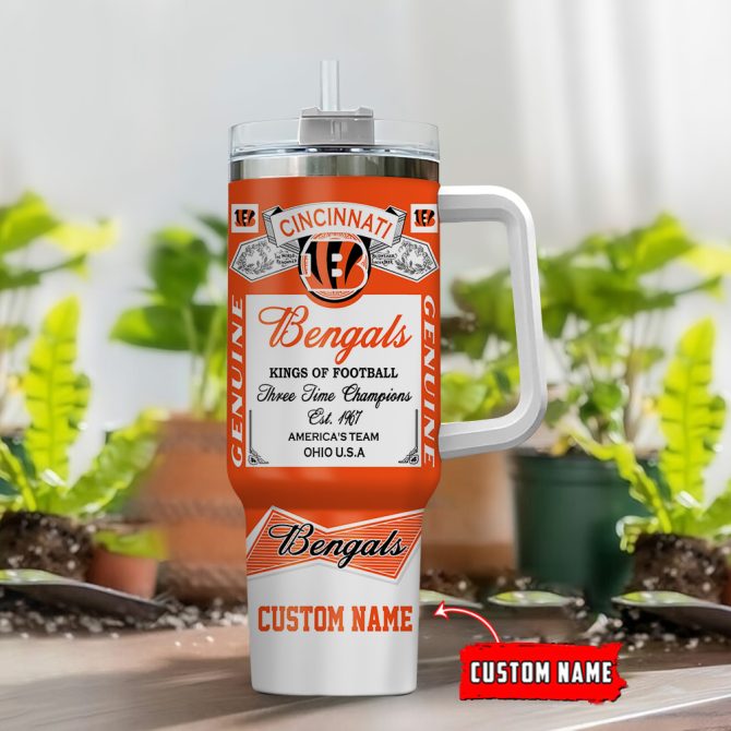 Cincinnati Bengals Nfl Nutrition Facts Custom Stanley Quencher 40Oz Stainless Steel Tumbler With Handle - Image 2