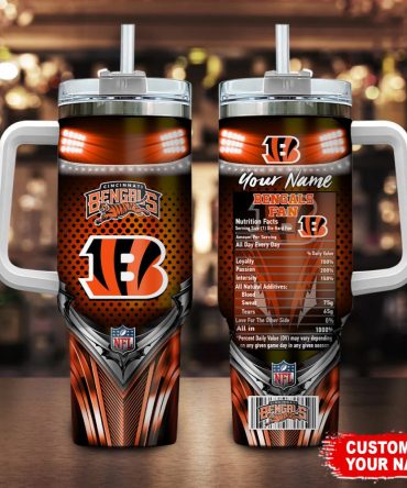 Cincinnati Bengals Nfl Nutrition Facts Custom Stanley Quencher 40Oz Stainless Steel Tumbler With Handle