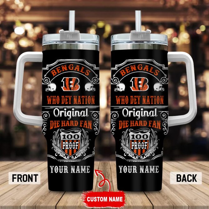 Cincinnati Bengals Nfl Original Diehard Fan Custom Stanley Quencher 40Oz Stainless Steel Tumbler With Handle