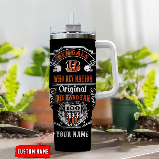 Cincinnati Bengals Nfl Original Diehard Fan Custom Stanley Quencher 40Oz Stainless Steel Tumbler With Handle - Image 2