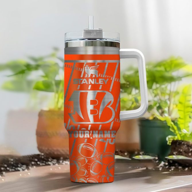 Cincinnati Bengals Nfl Silver Custom Stanley Quencher 40Oz Stainless Steel Tumbler With Handle - Image 2