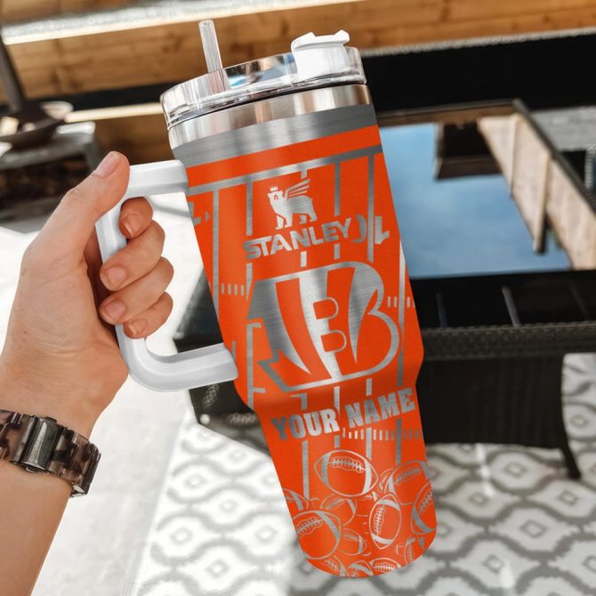 Cincinnati Bengals Nfl Silver Custom Stanley Quencher 40Oz Stainless Steel Tumbler With Handle - Image 3