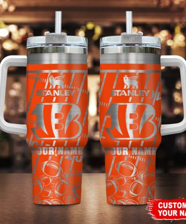 Cincinnati Bengals Nfl Silver Custom Stanley Quencher 40Oz Stainless Steel Tumbler With Handle