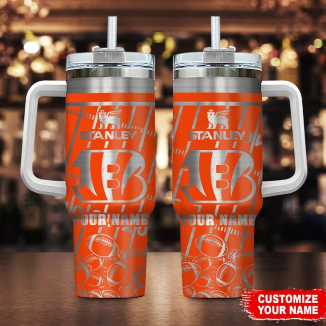 Cincinnati Bengals Nfl Silver Custom Stanley Quencher 40Oz Stainless Steel Tumbler With Handle