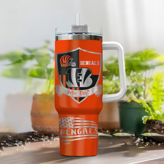 Cincinnati Bengals Nfl Silver Logo Custom Stanley Quencher 40Oz Stainless Steel Tumbler With Handle - Image 2