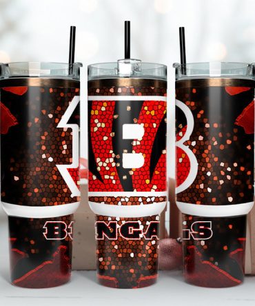 Cincinnati Bengals Nfl Stained Glass Effect Custom Stanley Quencher 40Oz Stainless Steel Tumbler With Handle