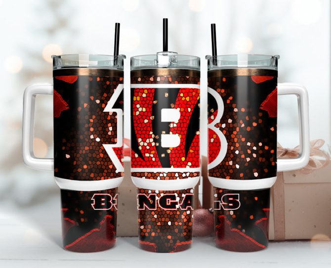Cincinnati Bengals Nfl Stained Glass Effect Custom Stanley Quencher 40Oz Stainless Steel Tumbler With Handle