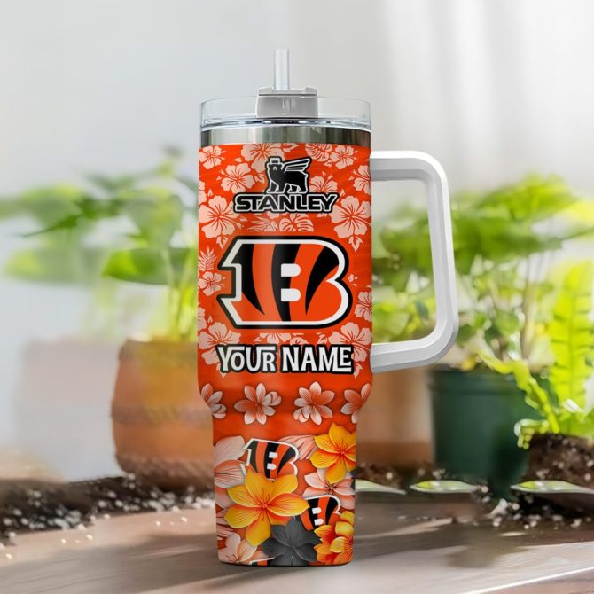 Cincinnati Bengals Nfl Tropical Floral Custom Stanley Quencher 40Oz Stainless Steel - Image 2