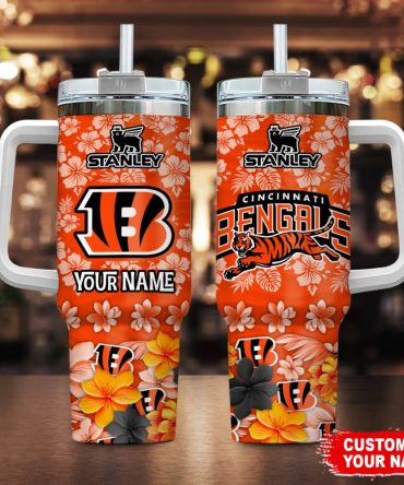 Cincinnati Bengals Nfl Tropical Floral Custom Stanley Quencher 40Oz Stainless Steel