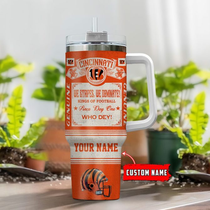 Cincinnati Bengals Nfl Vintage Kings Of Football Custom Stanley Quencher 40Oz Stainless Steel Tumbler With Handle - Image 2