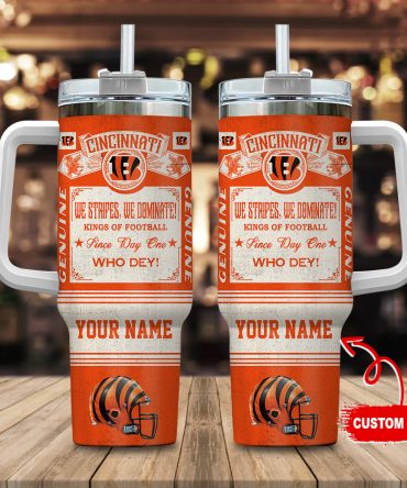 Cincinnati Bengals Nfl Vintage Kings Of Football Custom Stanley Quencher 40Oz Stainless Steel Tumbler With Handle