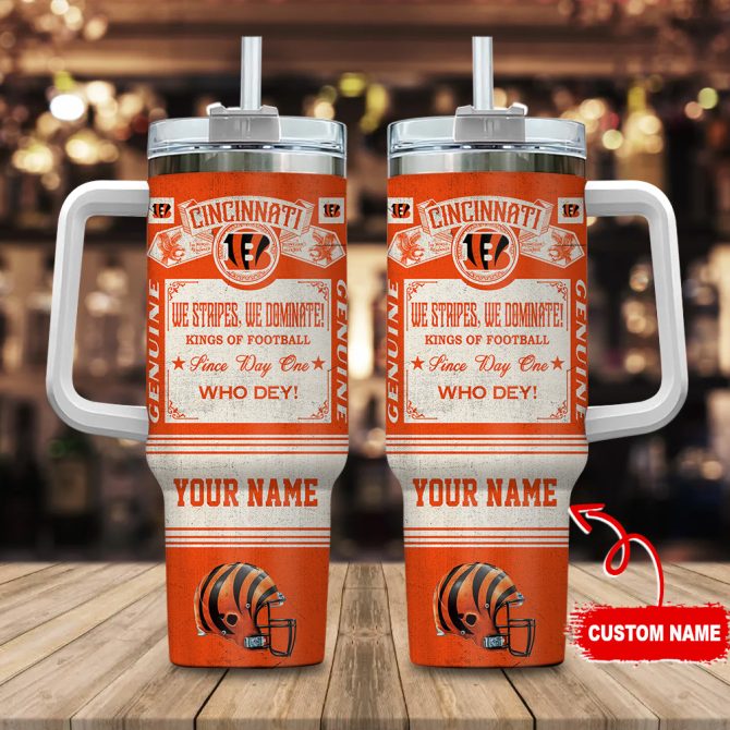 Cincinnati Bengals Nfl Vintage Kings Of Football Custom Stanley Quencher 40Oz Stainless Steel Tumbler With Handle