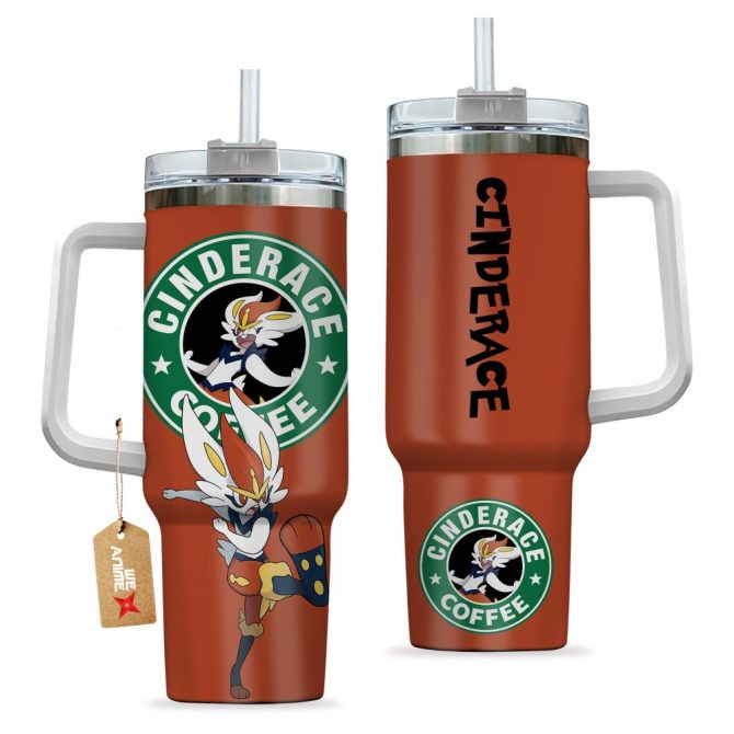 Cinderace Coffee Pokemon Anime Custom Stanley Quencher 40Oz Stainless Steel Tumbler With Handle - Image 2