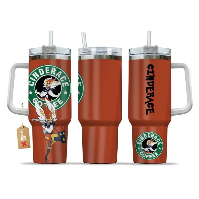 Cinderace Coffee Pokemon Anime Custom Stanley Quencher 40Oz Stainless Steel Tumbler With Handle