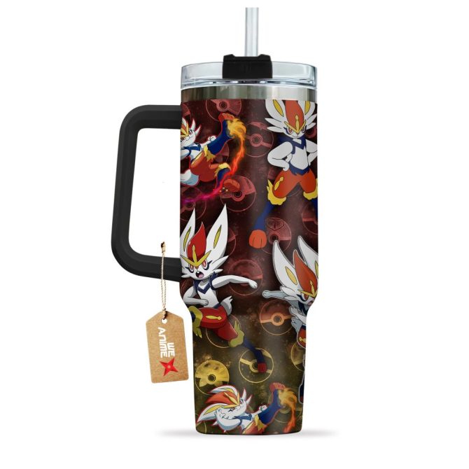 Cinderace Pokemon Anime Custom Stanley Quencher 40Oz Stainless Steel Tumbler With Handle