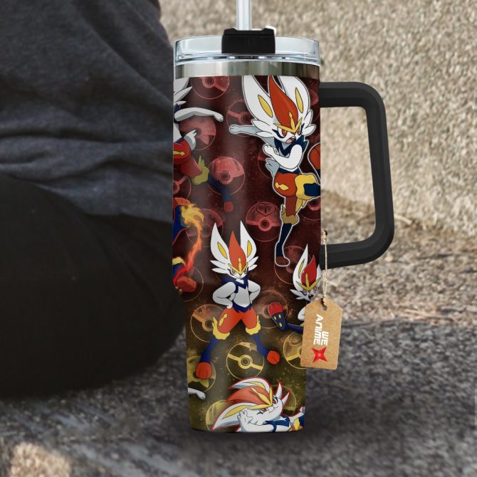Cinderace Pokemon Anime Custom Stanley Quencher 40Oz Stainless Steel Tumbler With Handle - Image 4
