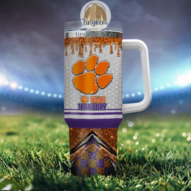 Clemson Tigers Glitter Ncaa Custom Stanley Quencher 40Oz Stainless Steel Tumbler With Handle - Image 4