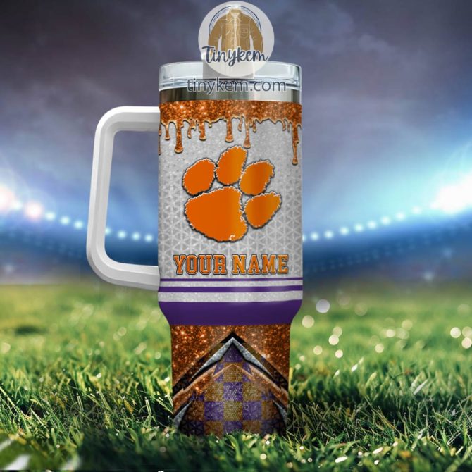 Clemson Tigers Glitter Ncaa Custom Stanley Quencher 40Oz Stainless Steel Tumbler With Handle - Image 3