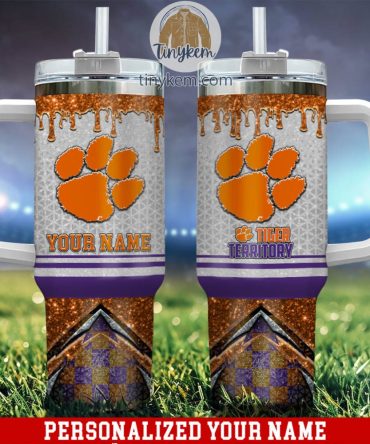 Clemson Tigers Glitter Ncaa Custom Stanley Quencher 40Oz Stainless Steel Tumbler With Handle