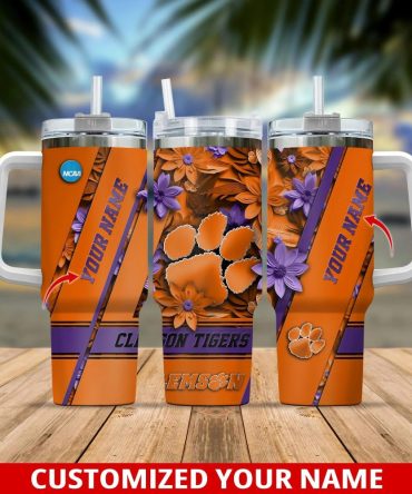 Clemson Tigers Ncaa Custom Stanley Quencher 40Oz Stainless Steel Tumbler With Handle