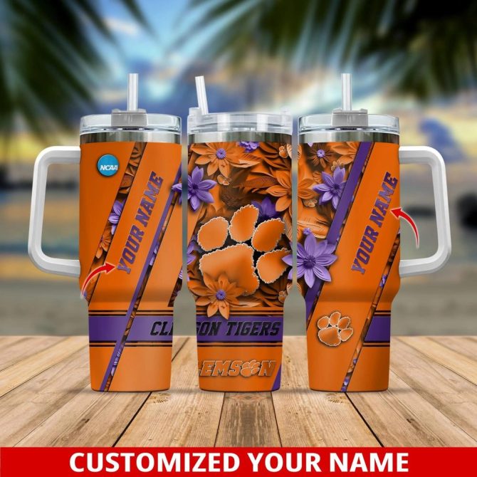 Clemson Tigers Ncaa Custom Stanley Quencher 40Oz Stainless Steel Tumbler With Handle