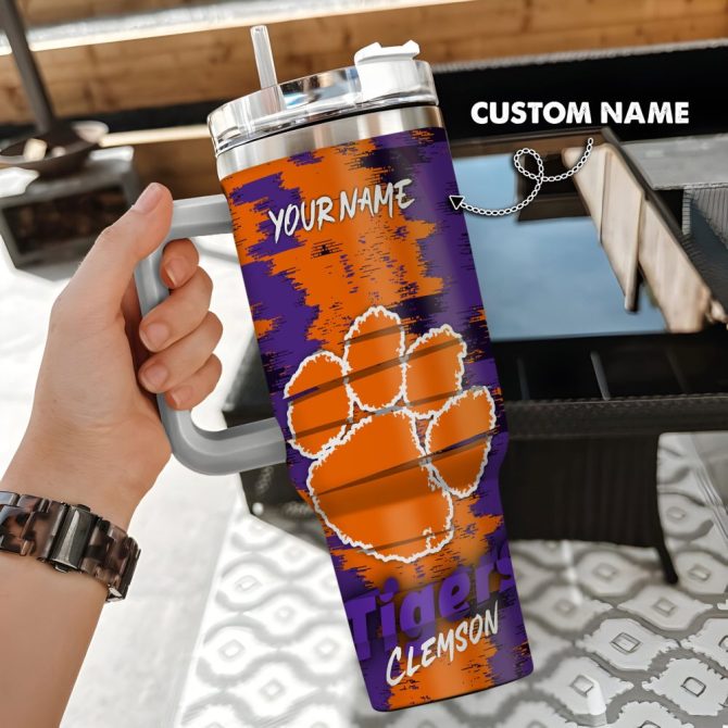 Clemson Tigers Ncaa Custom Stanley Quencher 40Oz Stainless Steel Tumbler With Handle
