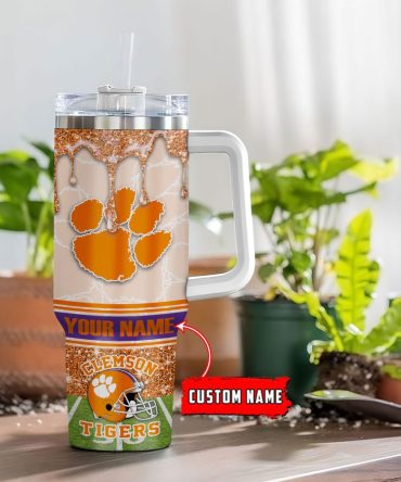 Clemson Tigers Ncaa Glitter Custom Stanley Quencher 40Oz Stainless Steel Tumbler With Handle