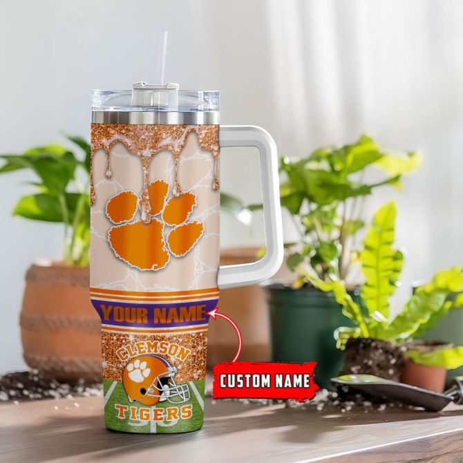 Clemson Tigers Ncaa Glitter Custom Stanley Quencher 40Oz Stainless Steel Tumbler With Handle