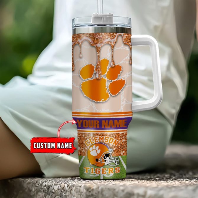 Clemson Tigers Ncaa Glitter Custom Stanley Quencher 40Oz Stainless Steel Tumbler With Handle - Image 4
