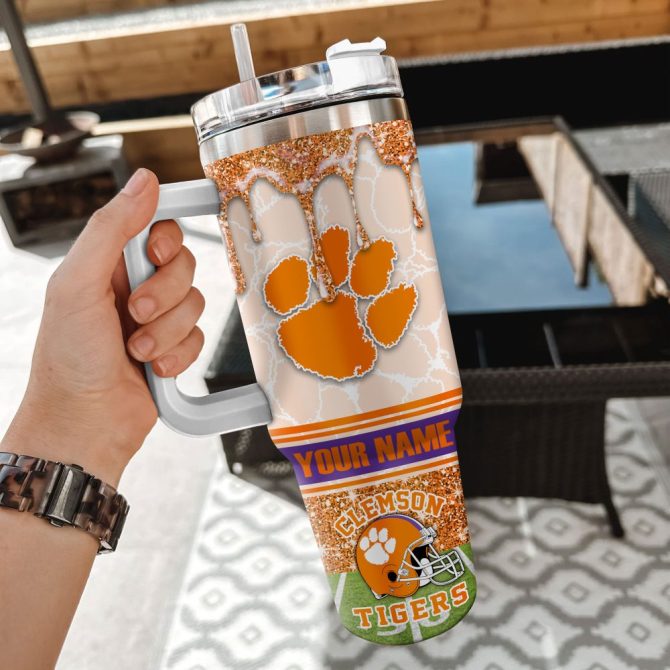 Clemson Tigers Ncaa Glitter Custom Stanley Quencher 40Oz Stainless Steel Tumbler With Handle - Image 2