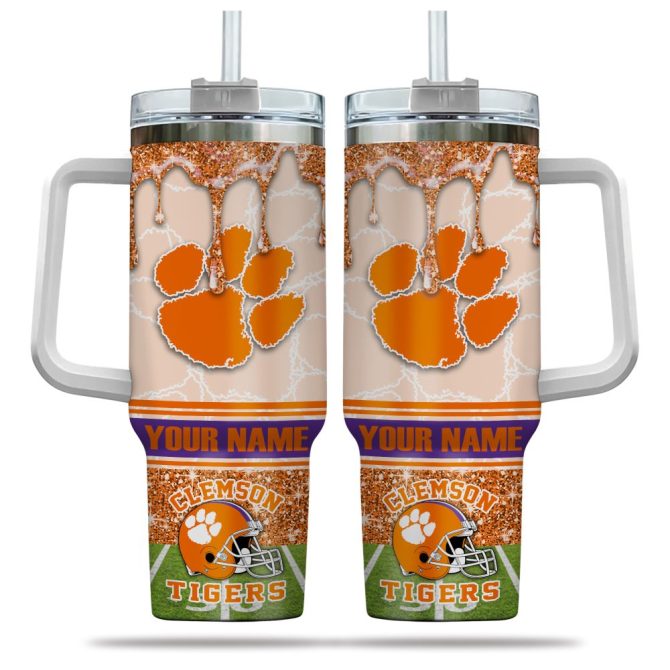 Clemson Tigers Ncaa Glitter Custom Stanley Quencher 40Oz Stainless Steel Tumbler With Handle - Image 5