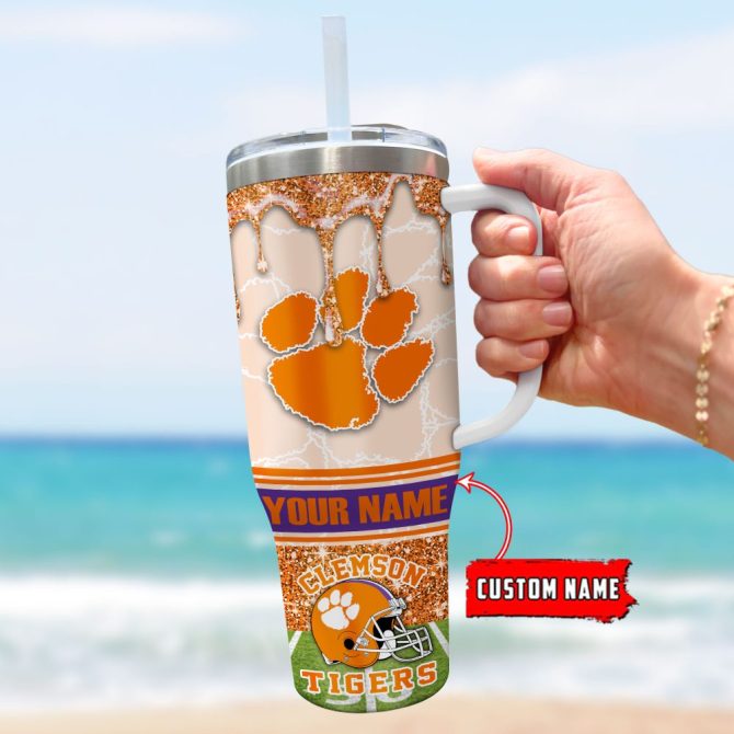 Clemson Tigers Ncaa Glitter Custom Stanley Quencher 40Oz Stainless Steel Tumbler With Handle - Image 3