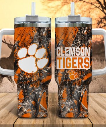 Clemson Tigers Ncaa Hunting Custom Stanley Quencher 40Oz Stainless Steel Tumbler With Handle