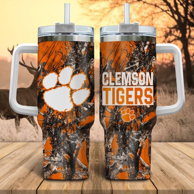 Clemson Tigers Ncaa Hunting Custom Stanley Quencher 40Oz Stainless Steel Tumbler With Handle