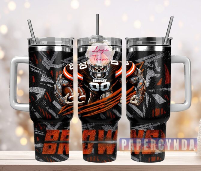Cleveland Browns Custom Stanley Quencher 40Oz Stainless Steel Tumbler With Handle