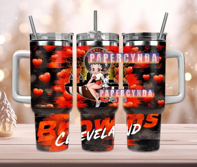 Cleveland Browns Custom Stanley Quencher 40Oz Stainless Steel Tumbler With Handle