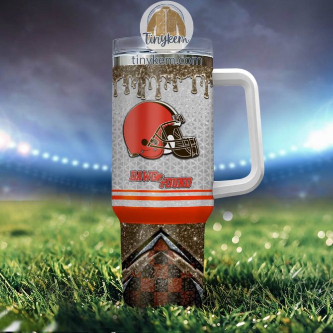 Cleveland Browns Glitter Nfl Custom Stanley Quencher 40Oz Stainless Steel Tumbler With Handle - Image 4