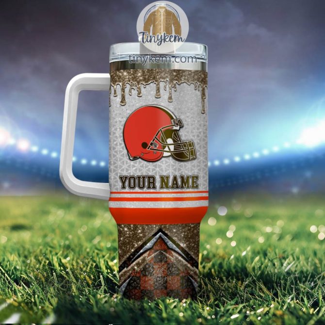 Cleveland Browns Glitter Nfl Custom Stanley Quencher 40Oz Stainless Steel Tumbler With Handle - Image 3