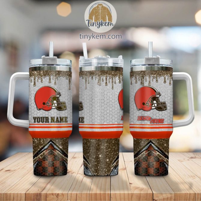 Cleveland Browns Glitter Nfl Custom Stanley Quencher 40Oz Stainless Steel Tumbler With Handle - Image 2
