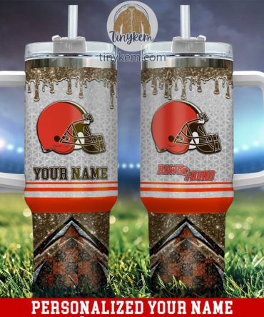 Cleveland Browns Glitter Nfl Custom Stanley Quencher 40Oz Stainless Steel Tumbler With Handle