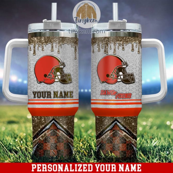 Cleveland Browns Glitter Nfl Custom Stanley Quencher 40Oz Stainless Steel Tumbler With Handle