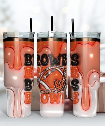 Cleveland Browns Nfl 3D Inflated Puff Effect Custom Stanley Quencher 40Oz Stainless Steel Tumbler With Handle